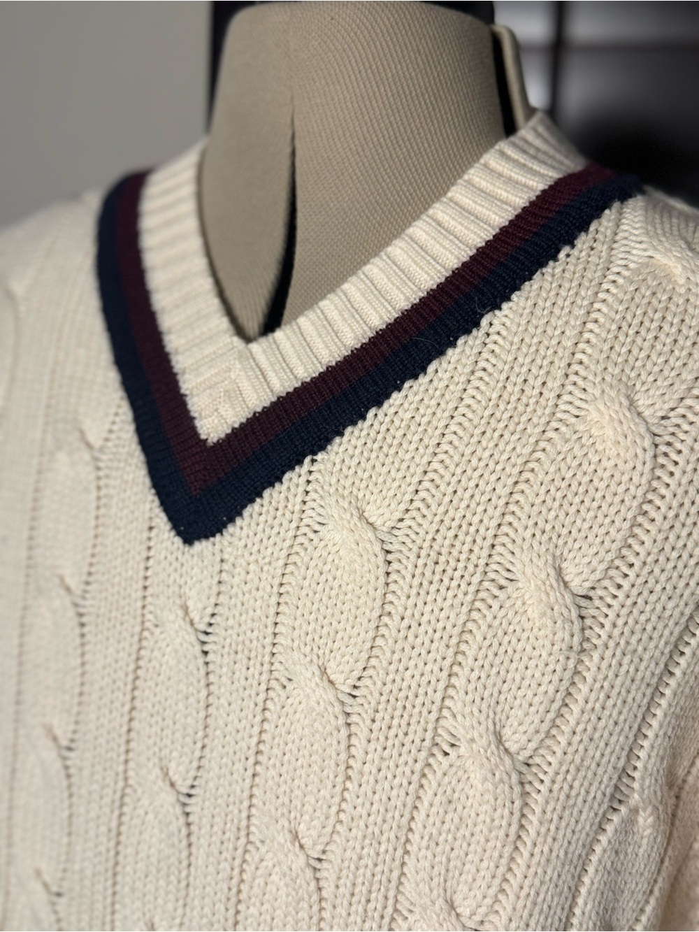 Brooks Brothers Country Club Men's XL Merino Cable Knit Cricket Sweater - Picture 2 of 6